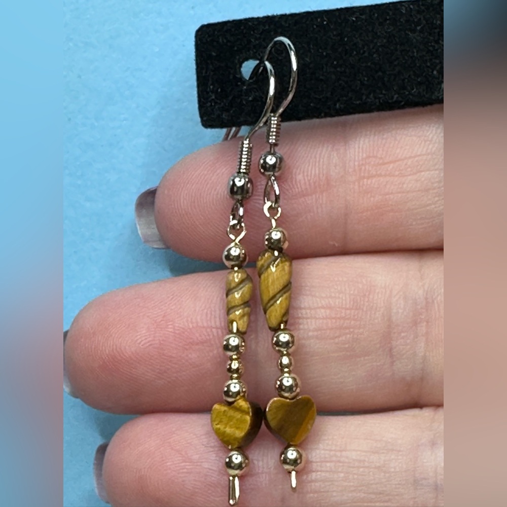 Tigers Eye and GF Beaded Dangle Earrings by Shanstones Bespoke Jewelry
